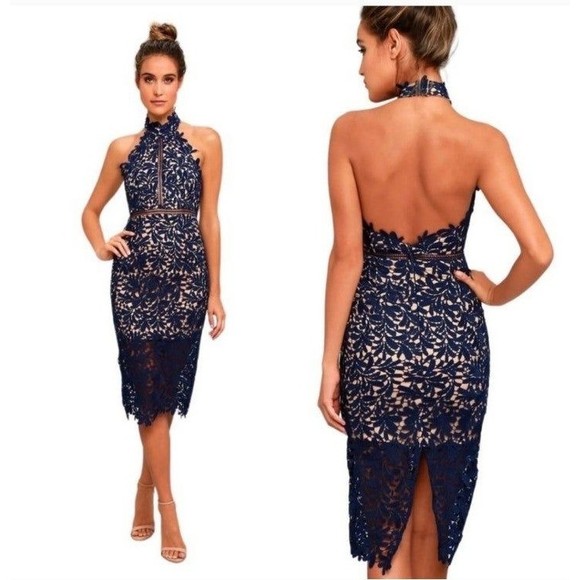 Lulus Divine Destiny Navy Blue Lace Midi Dress Size M - Picture 1 of 12
